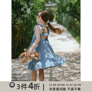 史豌豆(史豌豆)女童，夏装2023海边度假露背吊带裙女宝宝洋气时髦连衣裙