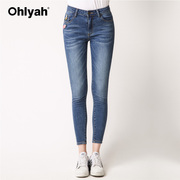ohlyah品牌2022韩版夏季修身显瘦九分牛仔裤女贴身小脚铅笔裤