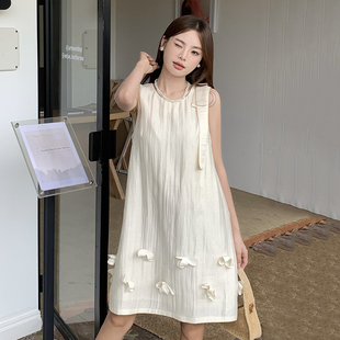 韩国chic温柔气质立体花朵设计褶皱宽松休闲小个子背心连衣裙短裙