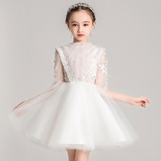定制花童婚纱裙白色洋气女童礼服，公主裙儿童，钢琴演出服长袖蓬蓬纱