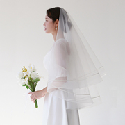 veils2023年高端简约品质感白色缎带气质头纱新娘婚礼头饰