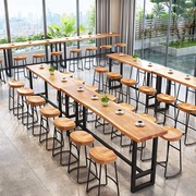 北欧实木吧台桌奶茶店咖啡厅，长条铁艺餐桌便利店餐厅高脚桌椅组合