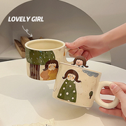 可爱马克杯带盖创意水杯女生高颜值陶瓷杯子学生家用早餐杯咖啡杯