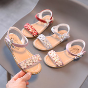 女童公主鞋2024年夏季甜美儿童罗马凉鞋，小女孩软底平底凉鞋