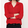 春夏雪纺长袖衬衫女韩范百搭显瘦设计感OL气质大红色衬衣上衣