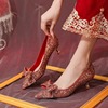 红色婚鞋2024年春季婚纱秀禾两穿新娘鞋3cm低跟高跟鞋女细跟