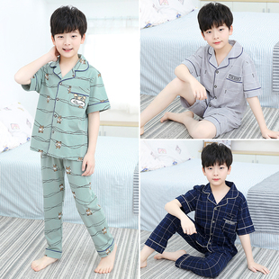 红豆儿童睡衣男夏季短袖纯棉套装男童居家服睡衣薄款中大童空调服