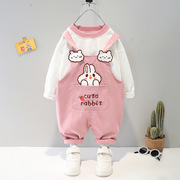 女宝宝秋装套装0一1-2-3岁韩版女婴儿背带两件套女童洋气衣服