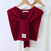 红色针织毛线小披肩，女春秋冬季外搭肩坎肩，毛衣衬衫网红薄围巾