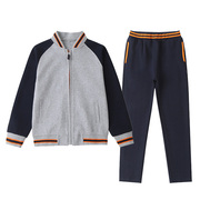 春秋冬季小学生校服套装棒球，服儿童英伦，风运动服藏青长裤橘橙条纹