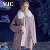 VJC/威杰思2023秋冬女装紫色格纹毛呢大衣复古加厚短款外套