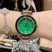 蒂米妮陶瓷士潮流表带日历手表女时尚圆形石英白色面国产腕表