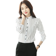 2020秋装韩版女装黑白竖条纹，修身大码上衣长袖雪纺衬衫女衬衣