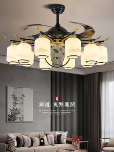 新中式客厅隐形风扇灯，家用一体带灯餐厅茶室中国风电吊灯风扇吊灯