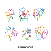 苏小木丨纹身师联名款彩色线条花朵花臂纹身贴防水持久少女小清新