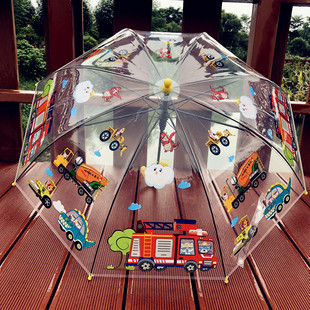 消防车工程队透明儿童雨伞幼儿园，创意可爱卡通，宝宝学生男孩伞