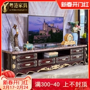 欧式大理石电视柜美式客厅实木，红檀色储物柜橡木，雕花地柜套装组合