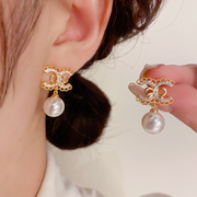 名媛风气质镂空锆石，双c珍珠耳钉法式复古小香风轻奢时尚耳环耳坠