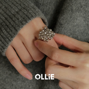 ollie是只猫爱心串珠戒指，食指女高级感纯银，戒指小众个性开口戒