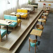 餐厅桌椅奶茶店桌椅咖啡厅卡座展厅休闲洽谈实木真皮沙发桌椅组合