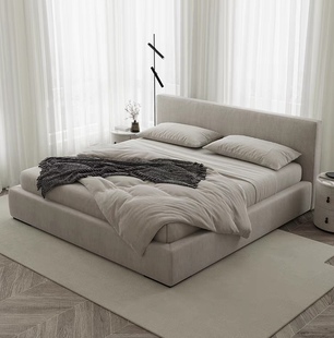 侘寂风床现代简约主卧软床，双人2米大床北欧科技，布艺床轻奢高档布