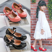 女童小高跟皮鞋2023q春秋，韩版儿童礼服舞蹈鞋表演走秀红色小公主
