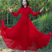 大红色连衣裙女2023沙滩裙高端异域风情，旅游度假红裙沙漠长裙