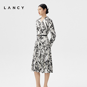 lancy朗姿春季长袖法式真丝，衬衫连衣裙女印花高级感气质裙子