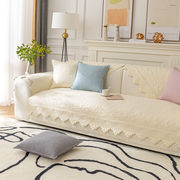 优若榆沙发垫四季通用简约奶油色布艺防滑绗缝垫纯棉套罩叶子-米