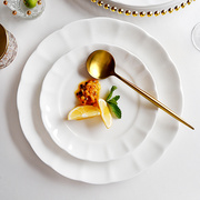 纯白骨瓷餐具碗盘套装家用欧式平盘陶瓷盘子西餐牛排盘
