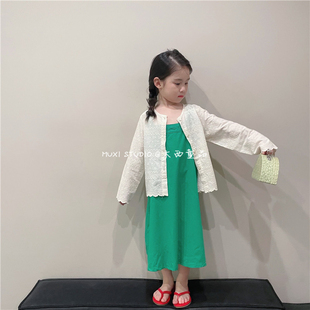 木西童品2024夏韩国版女童蕾丝刺绣小开衫女宝宝森系长袖防晒衣