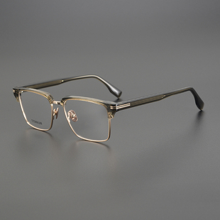 日本超轻手工橄榄绿纯钛板材眼镜框男女款 复古文艺眼镜架 配近视
