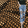 大网眼布料镂空面料网纱运动服打底衫破洞，牛仔裤渔网格网布料