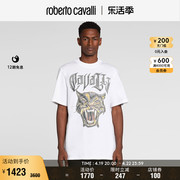 rc男士t恤豹纹，标志刺绣棉质，t恤robertocavalli