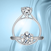 18K金白戒指钻戒花托六爪培育钻石戒指求订结婚礼送情侣情人