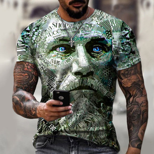 2023欧美夏装 3D复古战士印花时尚潮流男生短袖T恤 来图可发