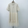 C2024夏装 POLO领T恤连衣裙女设计感小众网纱拼接裙子7160
