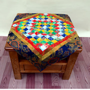 藏式风格彩色方块拼花格子，供台桌布西藏民族，风居家装饰茶几盖布