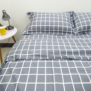 灰底格子纯棉床单单件全棉被套，枕套被单双人床，斜纹棉布三四件套