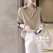 春夏韩版宽松蝙蝠袖衬衫女设计感真丝气质，上衣垂感桑蚕丝短袖衬衣