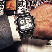 卡西欧十年电力手表，男ae-1200whd-1a小方块方形，钢带时尚运动防水