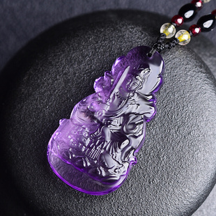 天然紫水晶吊坠文殊菩萨佛生肖，属兔本命佛饰品，男女礼物项链守护神