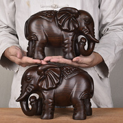 木雕大象摆件一对招财，纳福客厅玄关装饰品，黑檀手工实木雕刻工艺