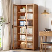 书柜家用书架置物架落地卧室，收纳多层带门防尘简易楠竹柜子储物柜