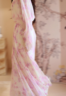 秀场漫步.真丝优雅紫色长裙夏季法式绝美小香风碎花连衣裙子