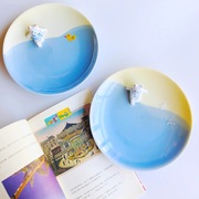 猫咪陶瓷盘子ins风日式咖啡杯碟子创意北欧小水果盘杯托盘纯色