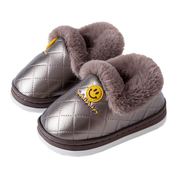 男童棉拖鞋秋冬季包跟保暖防水PU皮可爱家用幼儿家居宝宝棉鞋女孩