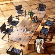 北欧复古做旧实木餐桌长方形，吃饭桌子创意原木，泡茶桌民宿榆木