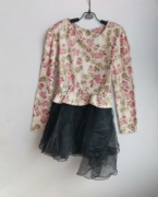 米色印花蕾丝裙收腰款不规则裙摆时装款女装长袖连衣裙155-160