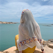 民族风夏季防晒沙漠旅游披肩，海边沙滩丝巾，薄款度假围巾披肩红色女